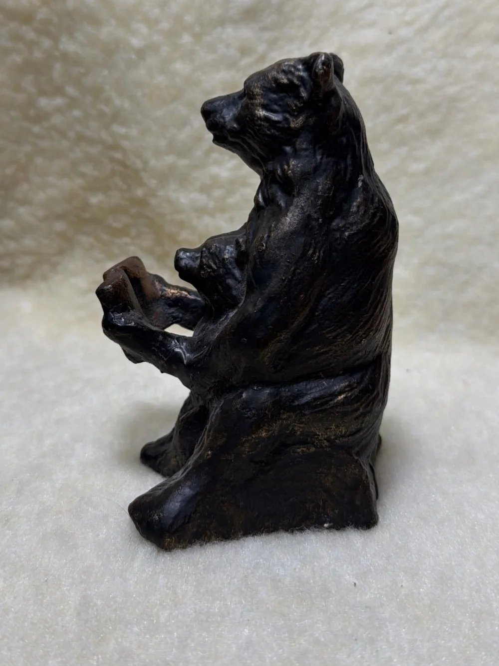 Vintage Bronze-Tone Reading Bear Figurine Home Accent One Bookend